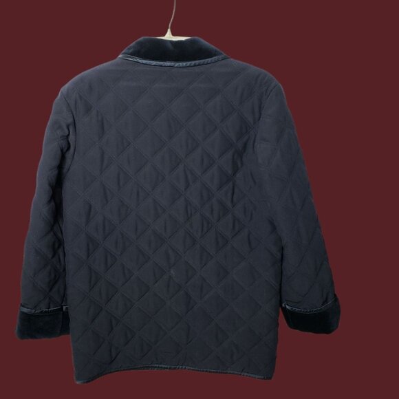 Vintage Billion Quilted Jacket With Velvet Collar Front Blue Navy Womens Size 7 - Picture 3 of 15